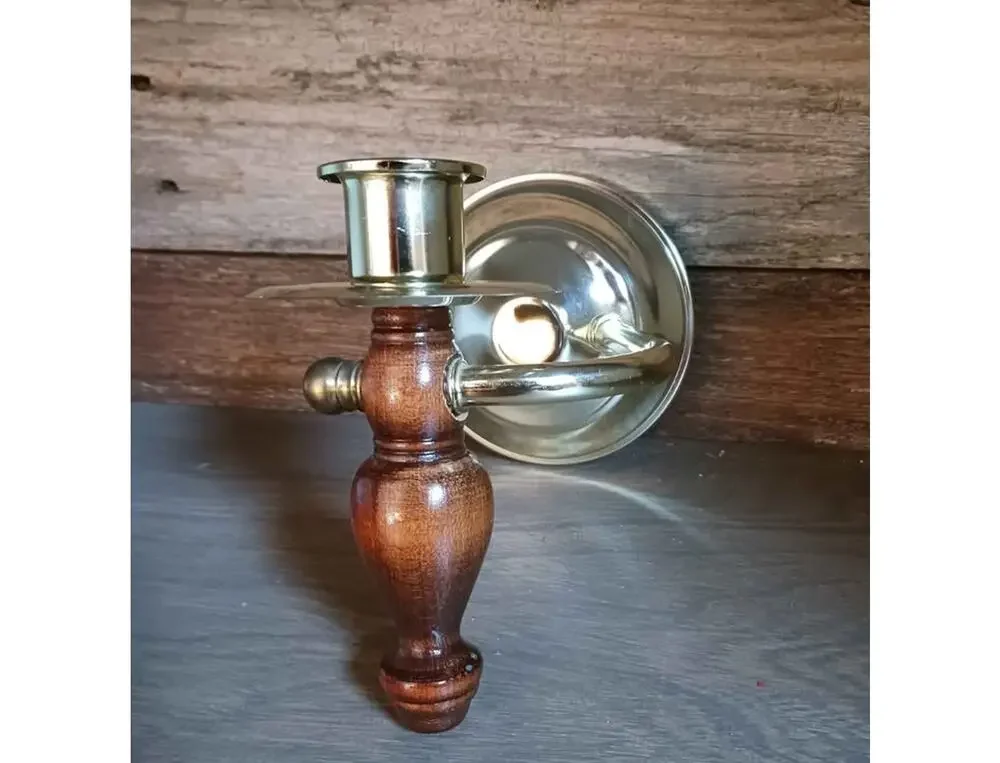 Vintage Homco Home interior wood gold wall sconce candle holder